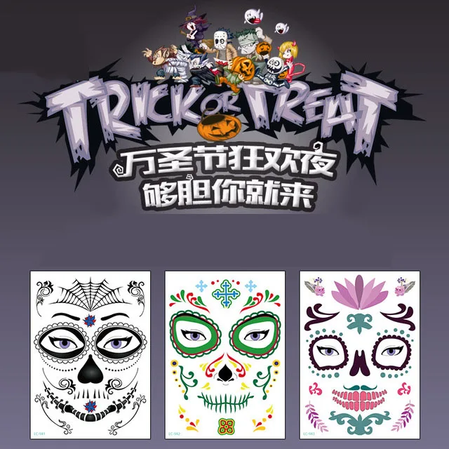 Mexican Day of The Sugar Skull Mask Halloween Cool Beauty Face Tattoo Waterproof Hot Temporary Tattoo Stickers for Makeup Party
Mexican Day of The Sugar Skull Mask Halloween Cool Beauty Face Tattoo Waterproof Hot Temporary Tattoo Stickers for Makeup Party