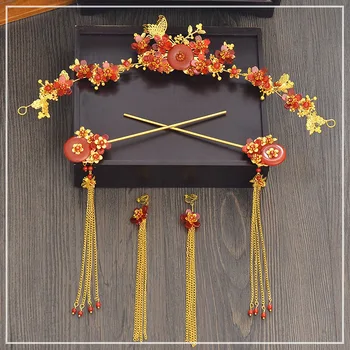 red Chinese classic red gold tiara hairpins earrings sets for brides hair accessories wedding Coronet chinese tiara wholesale
red Chinese classic red gold tiara hairpins earrings sets for brides hair accessories wedding Coronet chinese tiara wholesale