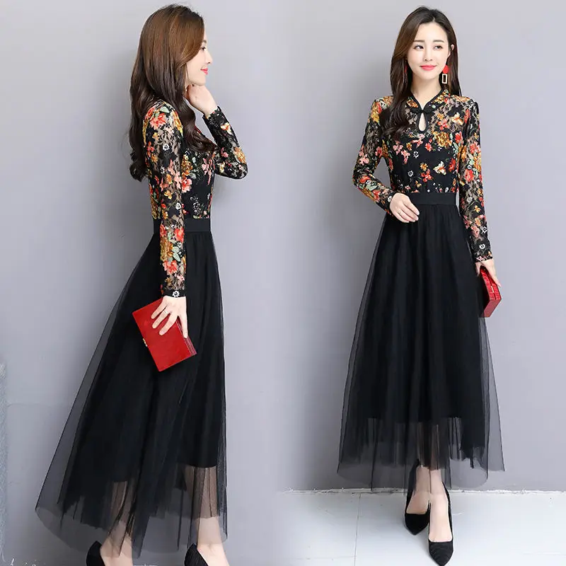 Plus Size New Spring Women Dress Black Sexy Lace Floral Print O-Neck Dress Vintage Long Sleeve Dresses Vestidos Robes
Plus Size New Spring Women Dress Black Sexy Lace Floral Print O-Neck Dress Vintage Long Sleeve Dresses Vestidos Robes