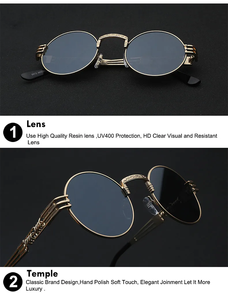 Gothic Round Steampunk Mirror Sunglasses - Detail