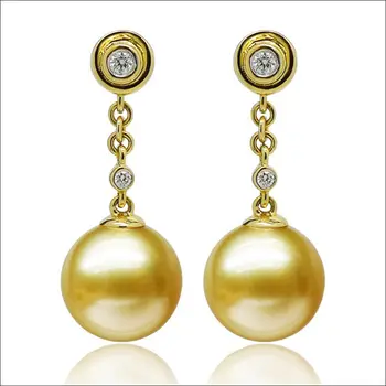 AAA 11-11.5mm Real South Sea Golden Pearl Diamond Drop Earrings 18K Yellow Gold
AAA 11-11.5mm Real South Sea Golden Pearl Diamond Drop Earrings 18K Yellow Gold