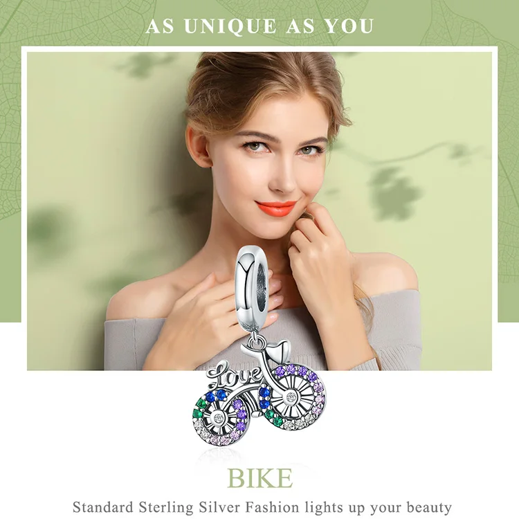 Cycolinks 925 Sterling Silver Crystal Love Bicycle Pendant Charm