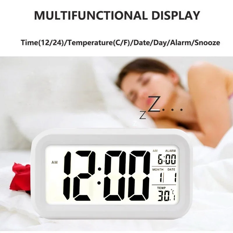 Digital Alarm Clock Led Snooze Table Clock Electronic Smart Mute Clock Backlight Display Temperature Calendar Snooze Function 7
Digital Alarm Clock Led Snooze Table Clock Electronic Smart Mute Clock Backlight Display Temperature Calendar Snooze Function 7