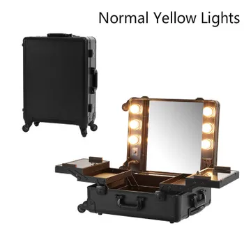 Black Normal Yellow Lights Makeup Case with Lights Professional Rolling Cosmetic Station Box Portable with foldable Tray
Black Normal Yellow Lights Makeup Case with Lights Professional Rolling Cosmetic Station Box Portable with foldable Tray