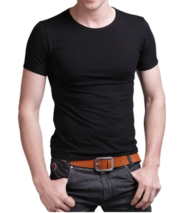 MYDBSH Elastic Cotton Mens T Shirts Big size Fitness Men T-Shirt Homme Fashion V Neck Short Sleeve Solid Color 2024 Casual Tees