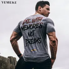 YEMEKE nouveaux hommes à manches courtes coton t-shirt été décontracté mode gymnases Fitness musculation t-shirt mâle t-shirts hauts vêtements(China)