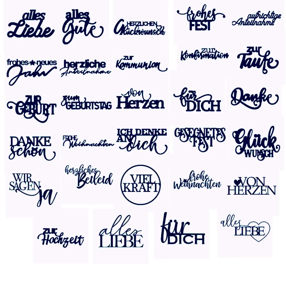 German Words New Mixed Shape Metal Cutting Dies Stencil For Scrapbooking Album Embossing DIY Gift Card Handcraft 2019
German Words New Mixed Shape Metal Cutting Dies Stencil For Scrapbooking Album Embossing DIY Gift Card Handcraft 2019