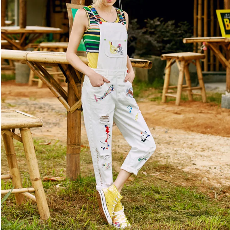 MUMUZI High Street White Denim Jumpsuit Cute Letter Colored Print Embroidery Cartoon Long Pants Rompers Overalls or Red Shirt
MUMUZI High Street White Denim Jumpsuit Cute Letter Colored Print Embroidery Cartoon Long Pants Rompers Overalls or Red Shirt