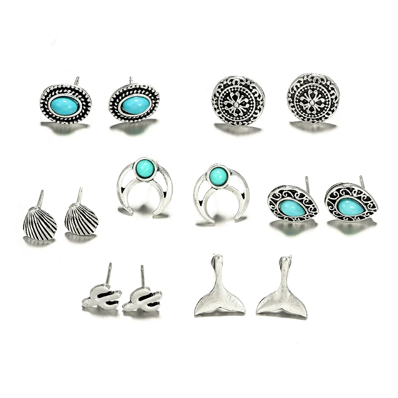 Tocona 7 Pair/set Vintage Cactus Fish Tail Shell Moon Stud Earrings Sets for Women Silver Alloy Earring Brincos Jewelry 4629
Tocona 7 Pair/set Vintage Cactus Fish Tail Shell Moon Stud Earrings Sets for Women Silver Alloy Earring Brincos Jewelry 4629