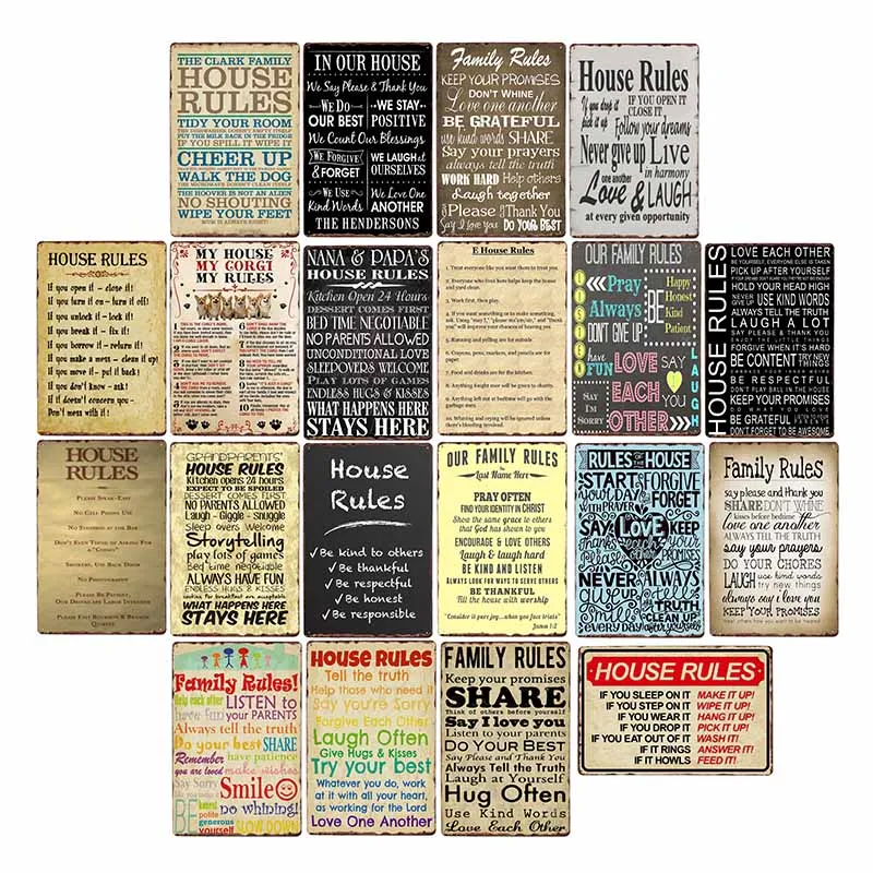 House Rules Tin Sign Metal Plate Family Rules Vintage Plaque Retro Poster Home Decor 20x30cm
House Rules Tin Sign Metal Plate Family Rules Vintage Plaque Retro Poster Home Decor 20x30cm