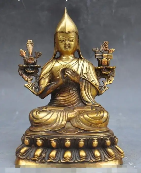 

S01710 Tibet Buddhism Joss bronze Gilt Tsongkhapa Tsong-kha-pa Tsongkapa Buddha Statue