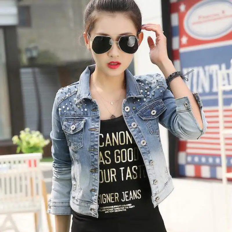 New 2019 Autumn Denim Jacket Women Slim Long Sleeve Single Breasted Vintage Nail Bead Short Coats Female Jeans Jackets Outerwear
New 2019 Autumn Denim Jacket Women Slim Long Sleeve Single Breasted Vintage Nail Bead Short Coats Female Jeans Jackets Outerwear