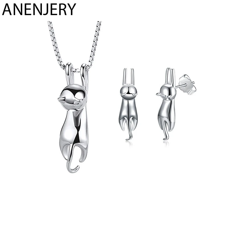 ANENJERY 925 Sterling Silver Jewelry Sets Lovely Animal Cat Necklace+Earrings For Women Girl Gift
ANENJERY 925 Sterling Silver Jewelry Sets Lovely Animal Cat Necklace+Earrings For Women Girl Gift