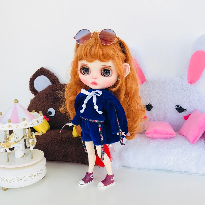 1/6 Doll's Fashion Gold Velvet Hoodie and Shorts Set for Azone Licca Icy Blyth Doll Clothes Girl Toy | Игрушки и хобби