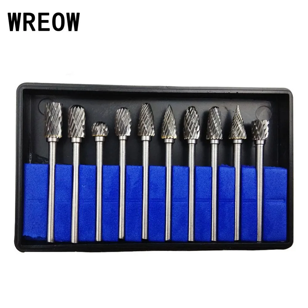 New 10PCS Tungsten Carbide Rotary Burr Micro Drill Bit Set Milling Cutter Rotary Woodworking Carving Tools with 3mm Shank/Double