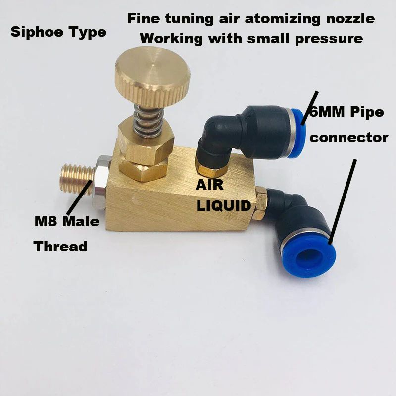 Adjustable air atomizing nozzle,working with small pressure air-Liquid mixing spray nozzle,siphon air atomizing nozzle
Adjustable air atomizing nozzle,working with small pressure air-Liquid mixing spray nozzle,siphon air atomizing nozzle