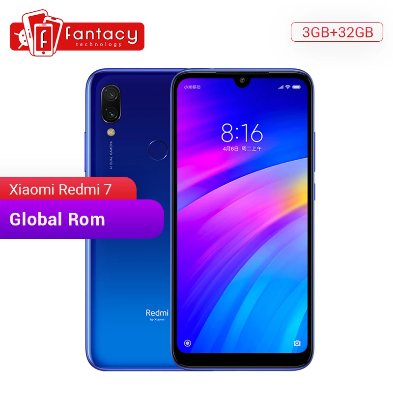 

Global Rom Xiaomi Redmi 7 3GB RAM 32GB ROM Snapdragon 632 Octa Core 12MP Dual Camera 6.26" HD Mobile Phone 4000mAh Large Battery