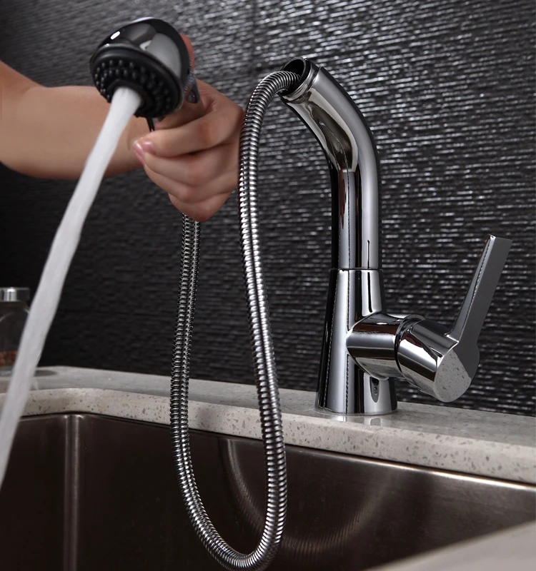 Chrome Plating Solid brass Deck Mounted Single Lever Pull-out Hot Cold Water Kitchen Faucet
Chrome Plating Solid brass Deck Mounted Single Lever Pull-out Hot Cold Water Kitchen Faucet
