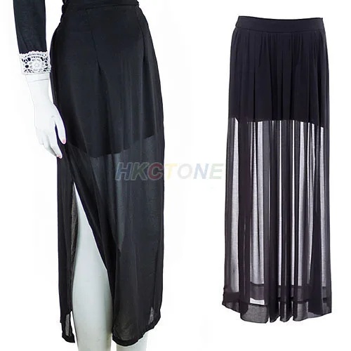 See Through Women's Sheer High Side Split Black Pleated Chiffon Maxi Long Skirt hot
See Through Women's Sheer High Side Split Black Pleated Chiffon Maxi Long Skirt hot