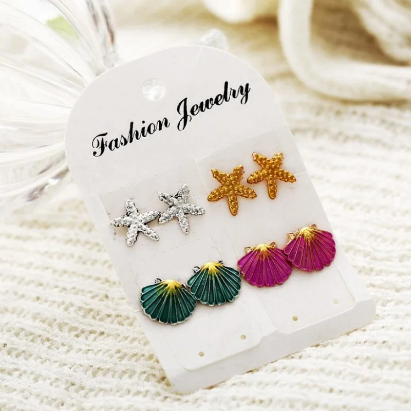 Fashion 4pair Korean Jewelry Summer Conch Shell Starfish Stud Earrings Set Gold Green Color Metal Earring For Women Jewelry Gift
Fashion 4pair Korean Jewelry Summer Conch Shell Starfish Stud Earrings Set Gold Green Color Metal Earring For Women Jewelry Gift