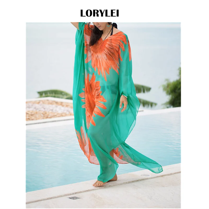 2019 New Green Floral Printed Chiffon Kaftan Beach Dress Summer Women Tunic Plus Size Sexy O-Neck Maxi Dress Robe de plage Q679
2019 New Green Floral Printed Chiffon Kaftan Beach Dress Summer Women Tunic Plus Size Sexy O-Neck Maxi Dress Robe de plage Q679