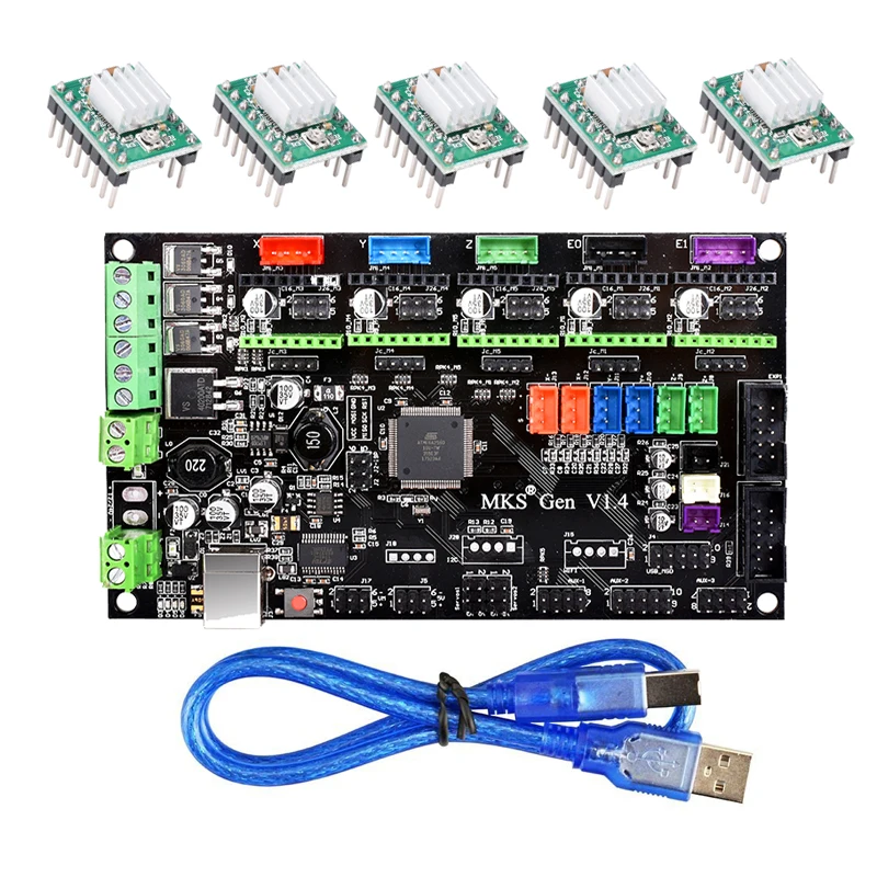 MKS Gen V1.4 control board Mega 2560 R3 motherboard RepRap Ramps1.4 compatible with USB and 5PCS A4988 Driver For 3D printer
MKS Gen V1.4 control board Mega 2560 R3 motherboard RepRap Ramps1.4 compatible with USB and 5PCS A4988 Driver For 3D printer