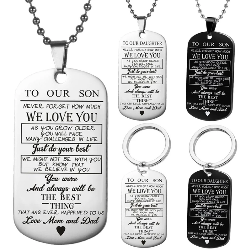 

Dog Tags Pendant Necklace Family Jewelry To My Son Daughter We Love You Love Dad Mom Necklace Military Army Cards