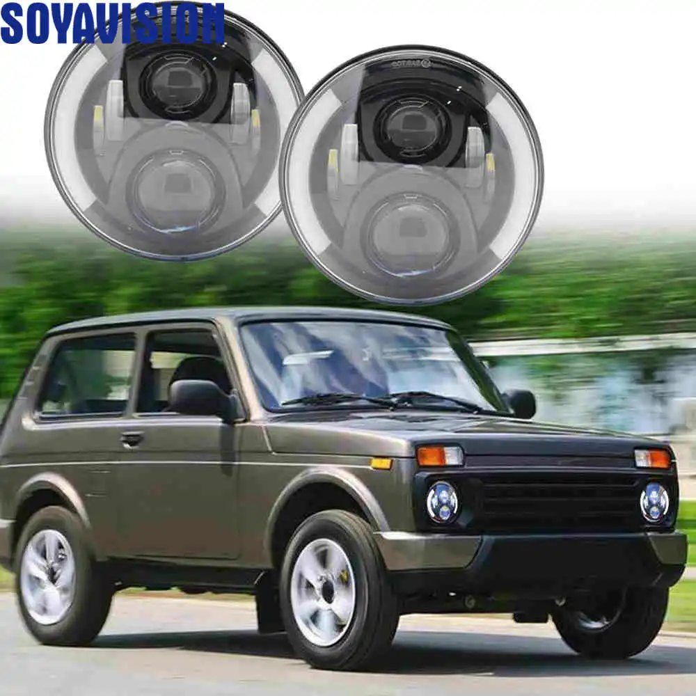 Lada Niva 7 inch 60W DRL Amber/White Halo Angle Eye LED Headlight Bulbs 12V Led Headlamp Driving Light for Land Rover Defender
Lada Niva 7 inch 60W DRL Amber/White Halo Angle Eye LED Headlight Bulbs 12V Led Headlamp Driving Light for Land Rover Defender