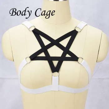 Body Cage black pentagram Bondage Crop Top Bra Elastic Body Harness white Color Sexy Dress Lingerie Goth fetish Rave clup
Body Cage black pentagram Bondage Crop Top Bra Elastic Body Harness white Color Sexy Dress Lingerie Goth fetish Rave clup