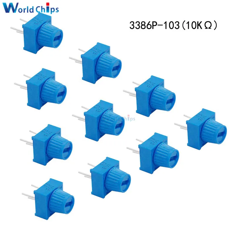 10 piece 3386P-1-103 Trimpot Potentiometer Resistor 10KΩ Ohm 10K with Knob Single Turn Breadboard Trim Potentiometer for Arduino
10 piece 3386P-1-103 Trimpot Potentiometer Resistor 10KΩ Ohm 10K with Knob Single Turn Breadboard Trim Potentiometer for Arduino
