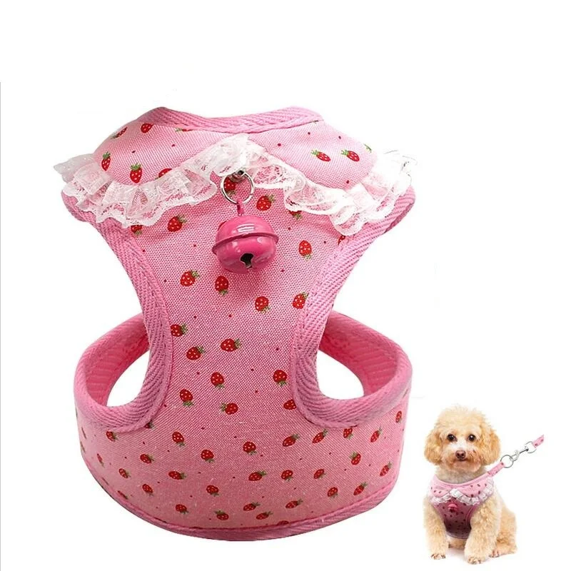 Image Cute Strawberry and Bear Small dog harness   Cat pet harness with Dog leash set dog harness Vest for Teddy Chihuahua Yorkshire