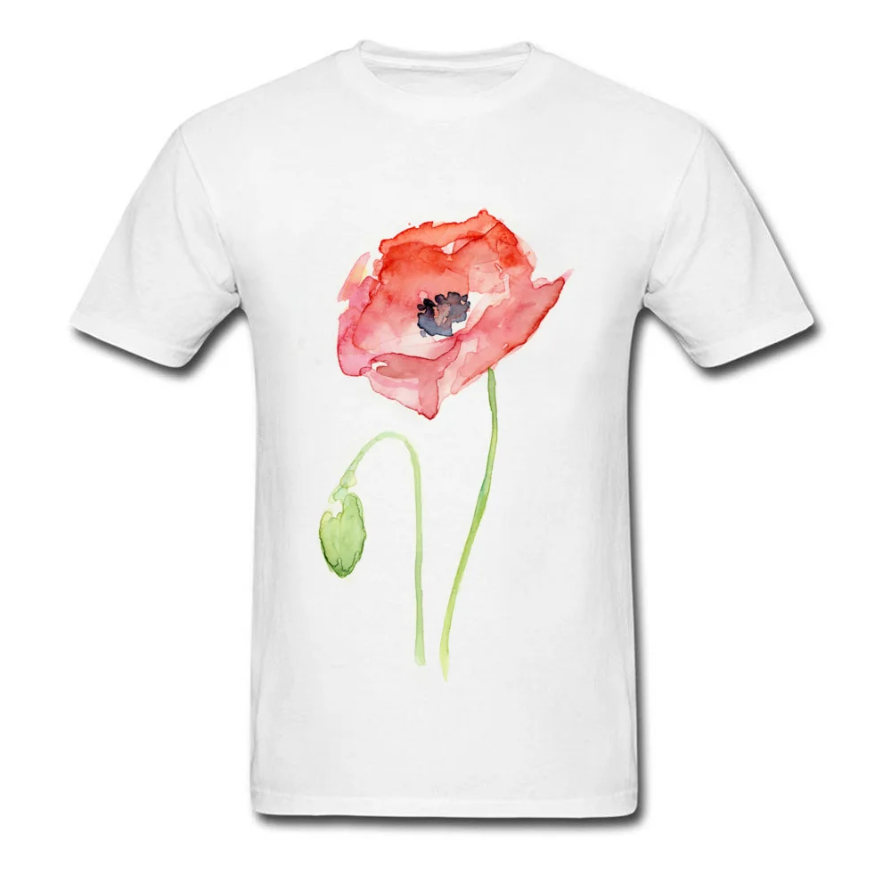 Cotton Fabric Mens Short Sleeve Red Poppy Abstract Watercolor T-shirts Casual Tops Shirt Fashion Summer Crew Neck Clothing Shirt Red Poppy Abstract Watercolor white