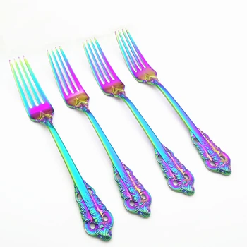 Court Style Steak Forks Luxury Engraving Handle Cultery Set Electroplate Rainbow Western Dinner Fork Kit Christmas Gift 4pcs/set
Court Style Steak Forks Luxury Engraving Handle Cultery Set Electroplate Rainbow Western Dinner Fork Kit Christmas Gift 4pcs/set