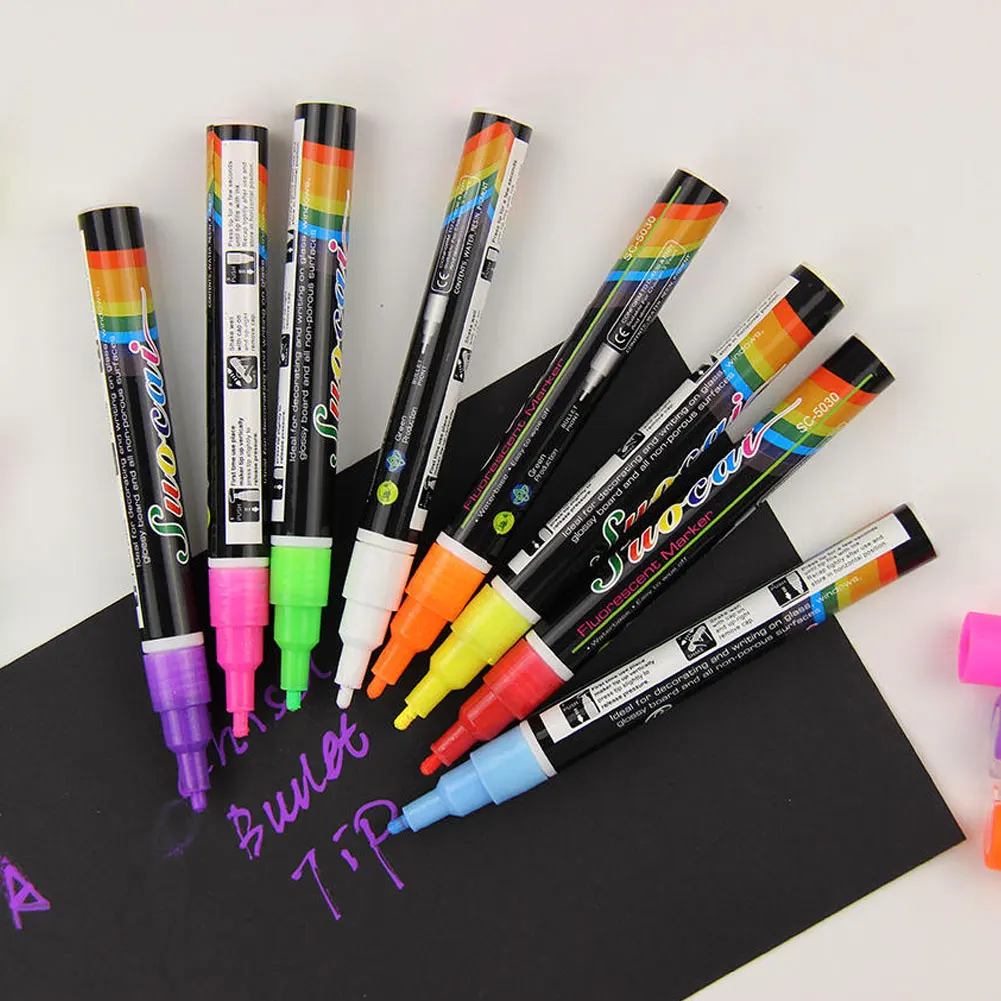 Liquid Chalk Marker Pens Erasable Multi Colored Highlighters LED Writing Board Glass Window Art 8 Colors Marker Pens 823 new
Liquid Chalk Marker Pens Erasable Multi Colored Highlighters LED Writing Board Glass Window Art 8 Colors Marker Pens 823 new