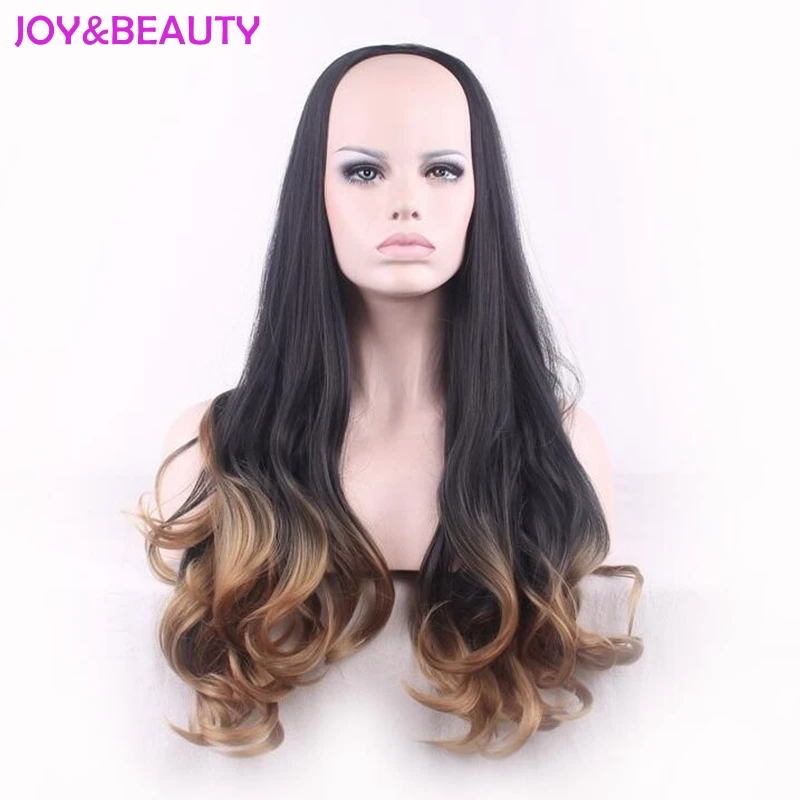 

JOY&BEAUTY Hair Heat Resistant Long Wavy Wig Synthetic Wigs Black Brown ombre 3/4 Women Wig 60cm