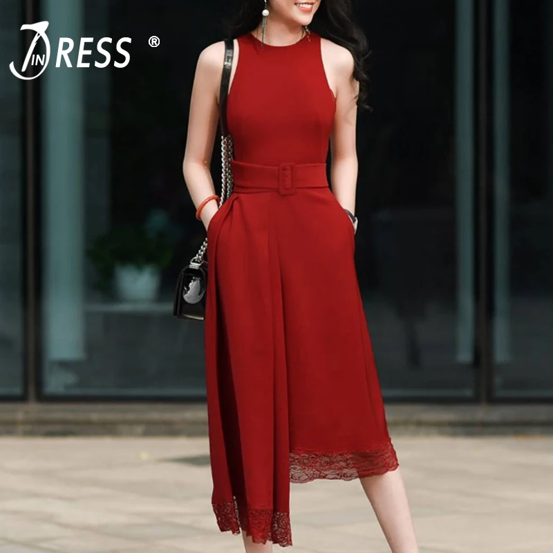 INDRESSME 2019 New Women Fashion O Neckline Sleeveless Sash With Buckle Lace Asymmetrical Hemline Slit Party Midi Dress
INDRESSME 2019 New Women Fashion O Neckline Sleeveless Sash With Buckle Lace Asymmetrical Hemline Slit Party Midi Dress