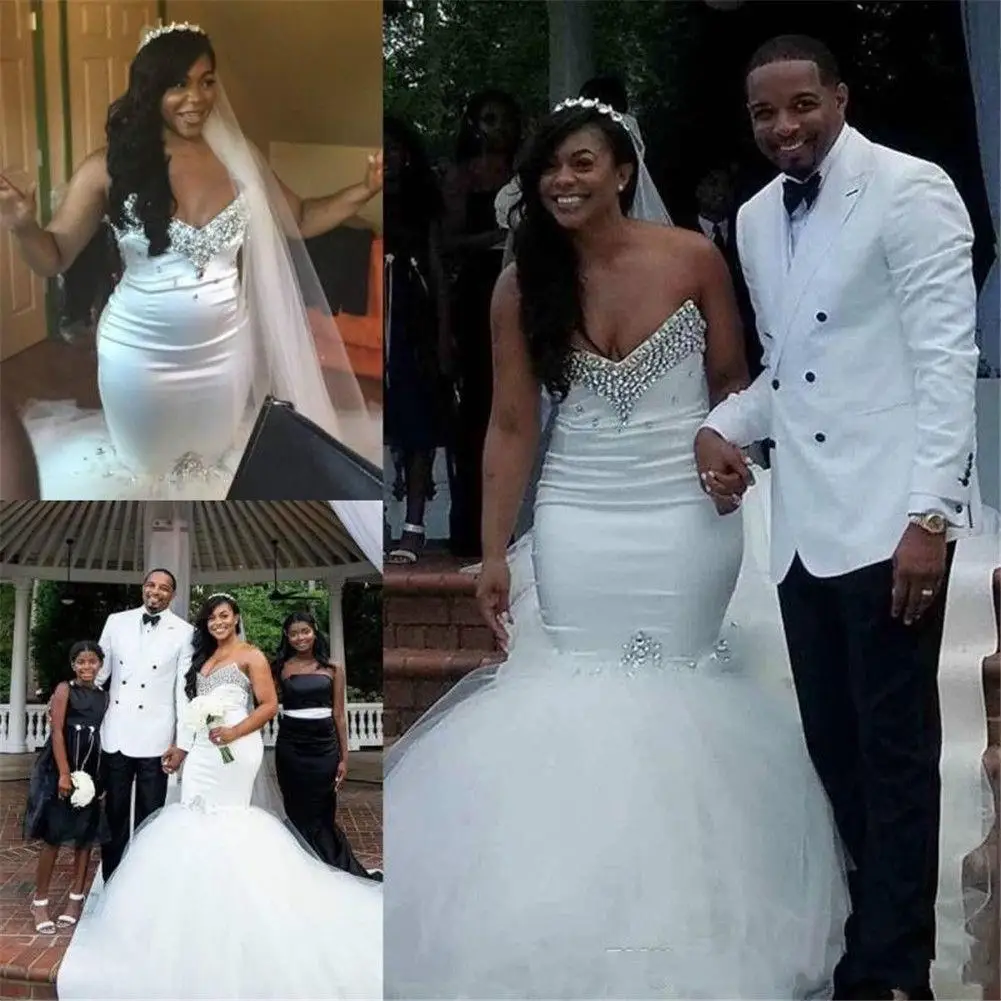Elegant African Mermaid Wedding Dresses Sweetheart Crystal Beads Plus Size Tulle Wedding Dress Pictures 2020
Elegant African Mermaid Wedding Dresses Sweetheart Crystal Beads Plus Size Tulle Wedding Dress Pictures 2020