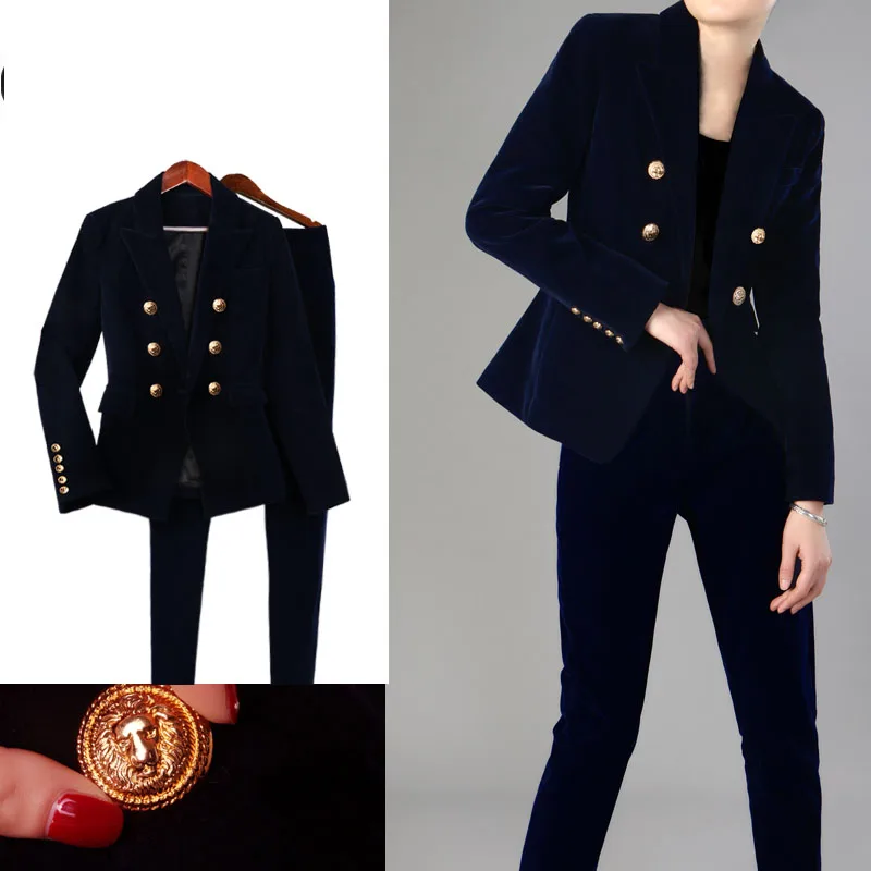 Work Pant Suits OL 2 Piece Sets Double Breasted Velvet Blazer Jacket & Zipper Trousers Suit for Women Outfits Feminino Spring
Work Pant Suits OL 2 Piece Sets Double Breasted Velvet Blazer Jacket & Zipper Trousers Suit for Women Outfits Feminino Spring