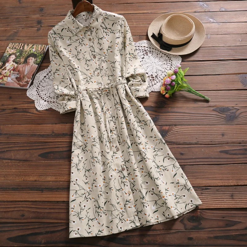 Spring Autumn Women Corduroy Shirt Dress Turn-Down Collar Floral Print Casual Cardigan Mori Girl Vintage Elegant Midi Chic Dress
Spring Autumn Women Corduroy Shirt Dress Turn-Down Collar Floral Print Casual Cardigan Mori Girl Vintage Elegant Midi Chic Dress