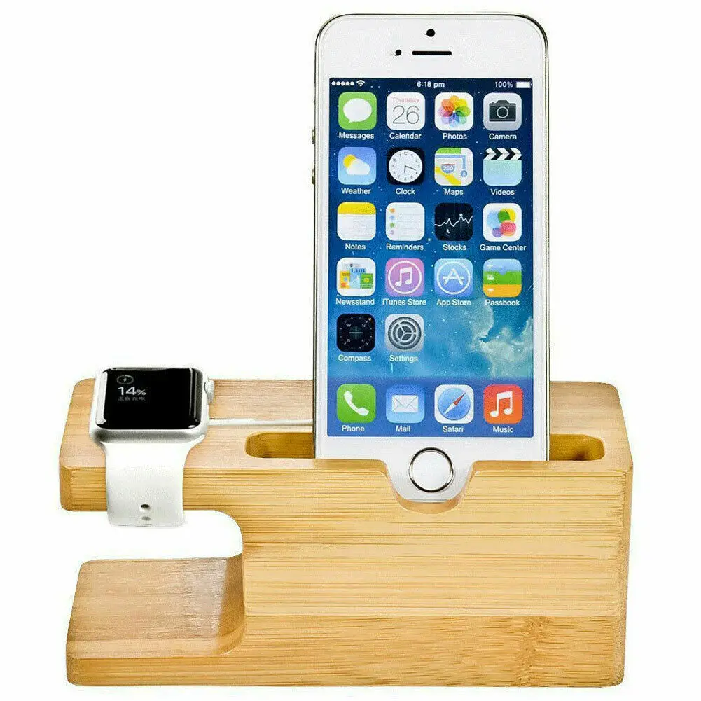 

For Apple iPhone Stand Bamboo Wood Charging Dock Charge Station Stock Cradle Holder for Apple Watch Both 38mm and 42mm