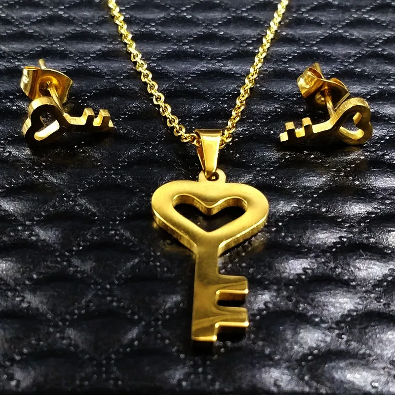 2019 Stainless Steel Love Key Jewelry Set for Women With Fashion Gold Color Earrings Necklace Costume Jewelry S612224B
2019 Stainless Steel Love Key Jewelry Set for Women With Fashion Gold Color Earrings Necklace Costume Jewelry S612224B