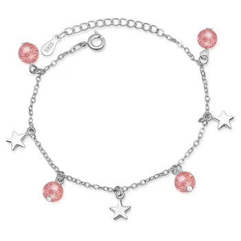 

925 Sterling Silver Strawberry Crystal Star Charm Bracelets & Bangle For Women Gift Femme Fashion Prevent Allergy sl336