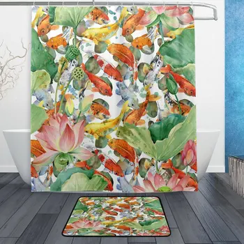 Asian Japan Japanese Shower Curtain and Mat Set, Floral Lotus Koi Waterproof Fabric Bathroom Curtain Modern
Asian Japan Japanese Shower Curtain and Mat Set, Floral Lotus Koi Waterproof Fabric Bathroom Curtain Modern