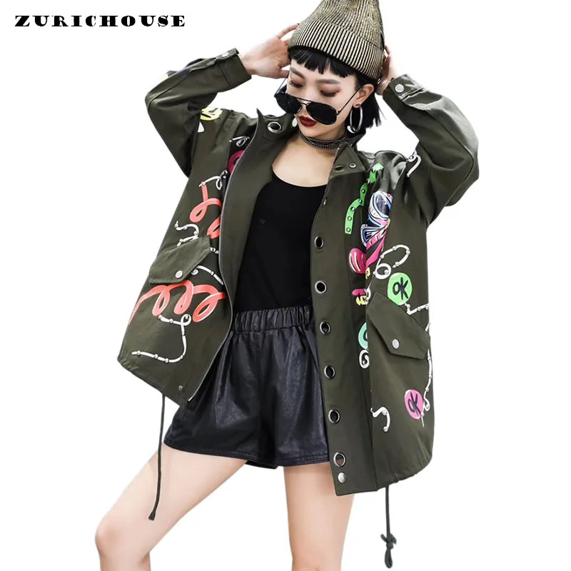 ZURICHOUSE European Women's Windbreaker Jackets Fashion Personality Rivet Patch Graffiti Printing Punk Outerwear Jacket Female
ZURICHOUSE European Women's Windbreaker Jackets Fashion Personality Rivet Patch Graffiti Printing Punk Outerwear Jacket Female