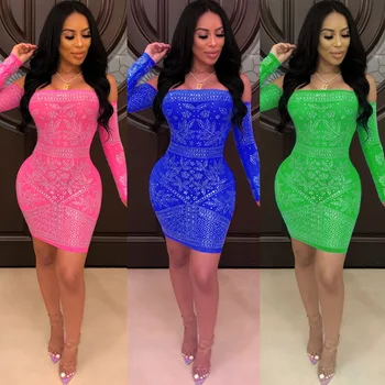New Arrival Summer Sexy Solid Slash Neck Strapless Full Sleeve Rhinestone Women Dresses Slim Short Dresses
New Arrival Summer Sexy Solid Slash Neck Strapless Full Sleeve Rhinestone Women Dresses Slim Short Dresses