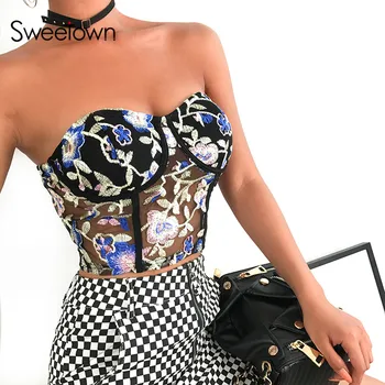 Sweetown 2019 New Colorful Floral Embroidery Vintage Boob Tube Tops Back Three-Breasted Sexy Bustier Bralette Crop Top Summer
Sweetown 2019 New Colorful Floral Embroidery Vintage Boob Tube Tops Back Three-Breasted Sexy Bustier Bralette Crop Top Summer