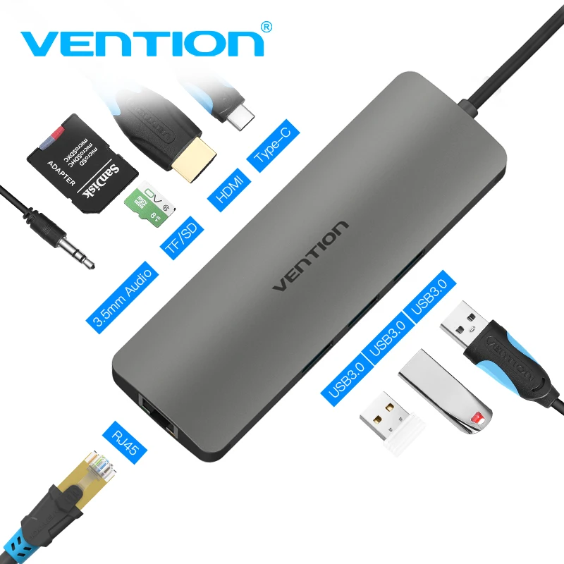 

Vention USB HUB USB C to HDMI USB 3.0 HUB thunderbolt 3 RJ45 Adapter for MacBook Samsung S8/S9 Huawei P20 Pro USB-C Type C HUB