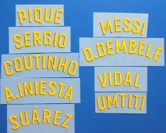 2018-2020 HOME F.DE JONG GRIEZMANN PIQUE COUTINHO ARTHUR SUAREZ MESSI O.DEMBELE VIDAL I.RAKITIC TER STEGEN nameset patch badge
2018-2020 HOME F.DE JONG GRIEZMANN PIQUE COUTINHO ARTHUR SUAREZ MESSI O.DEMBELE VIDAL I.RAKITIC TER STEGEN nameset patch badge
