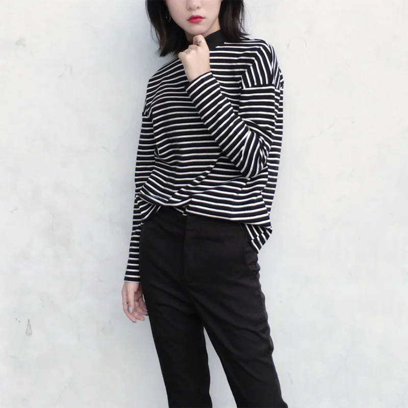 Women Turtleneck Korean Style T Shirt Harajuku Crop Top Long Sleeved Striped Tops
Women Turtleneck Korean Style T Shirt Harajuku Crop Top Long Sleeved Striped Tops