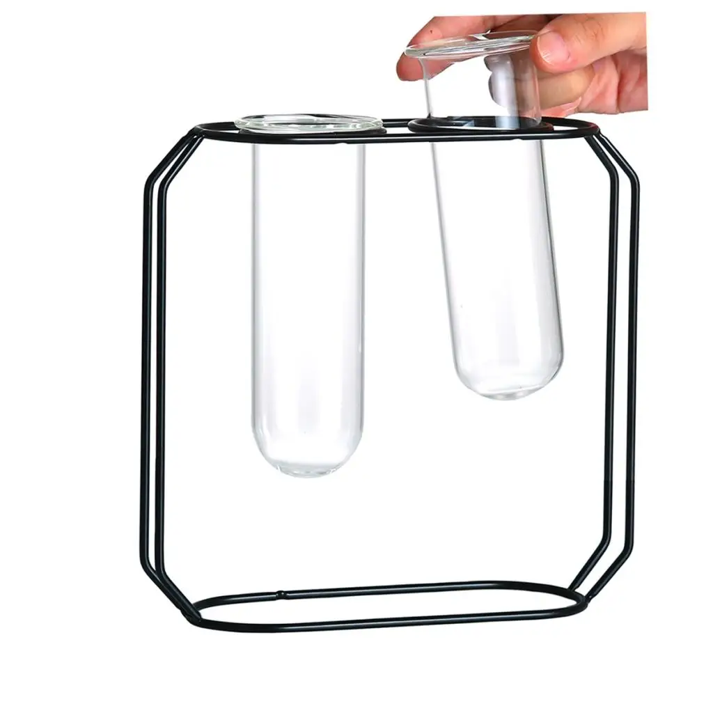 Glass Hydroponic Plant Water Flower Vase with Iron Stand for DIY Art Decoration Creative Gifts